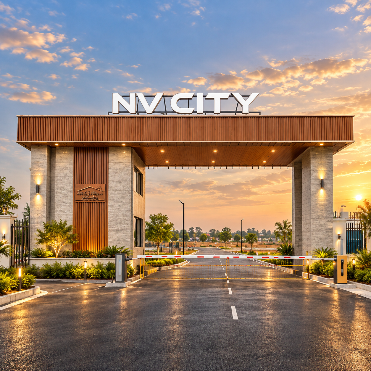 Official project media showing the modern NV City entrance at sunset